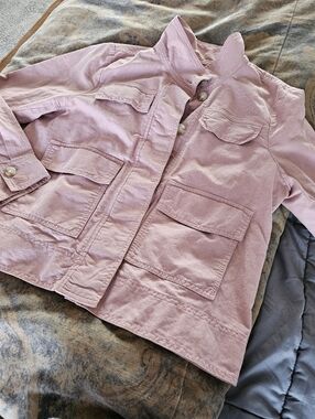 Pink Linen Cotton Utility Jacket Size M Loft